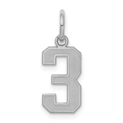 Sterling Silver/Rhodium-plated Satin Number 3 Charm - 4