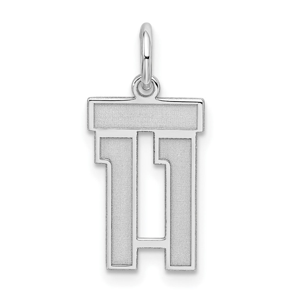 Sterling Silver/Rhodium-plated Satin Number 11 Charm - 2