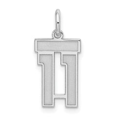 Sterling Silver/Rhodium-plated Satin Number 11 Charm - 2