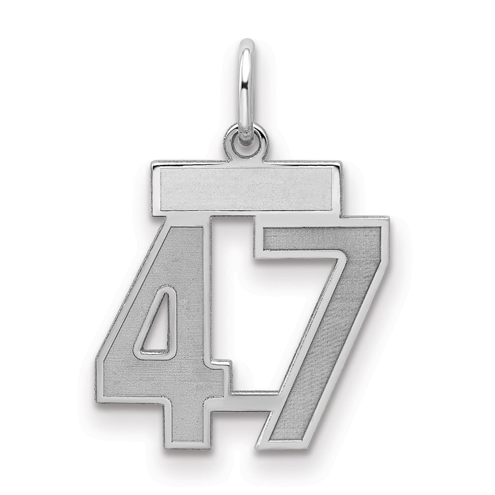 Sterling Silver/Rhodium-plated Satin Number 47 Charm - 4