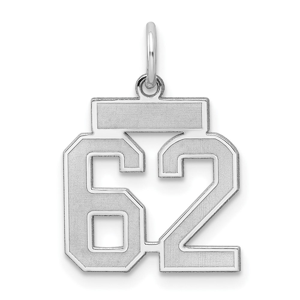 Sterling Silver/Rhodium-plated Satin Number 62 Charm - 4