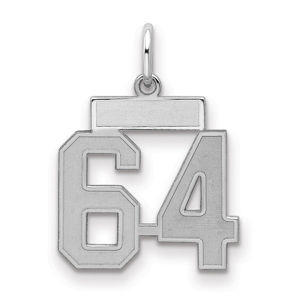 Sterling Silver/Rhodium-plated Satin Number 64 Charm - 2