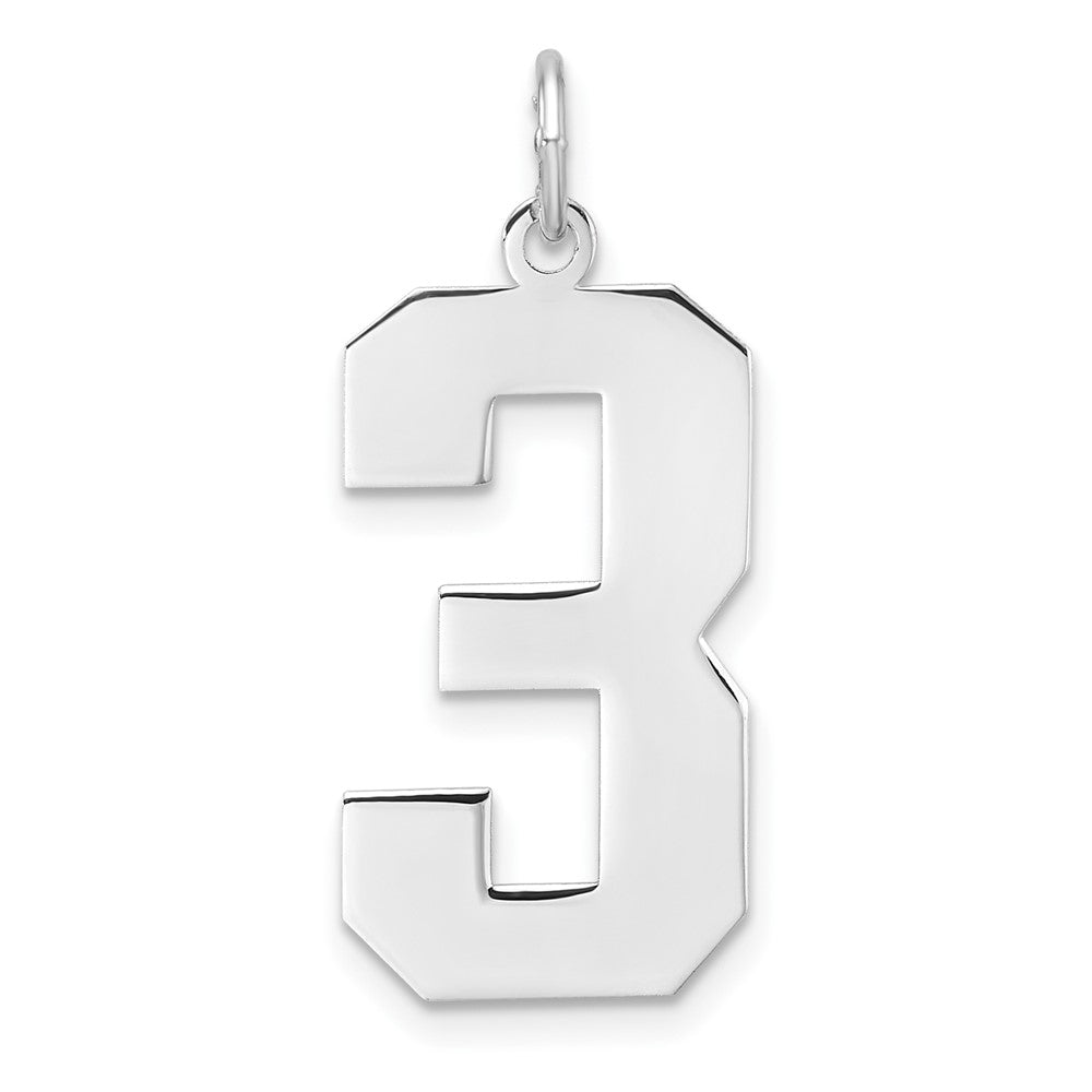 Sterling Silver/Rhodium-plated Polished Number 3 Charm - 2