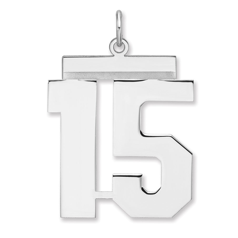 Sterling Silver/Rhodium-plated Polished Number 15 Charm - 3
