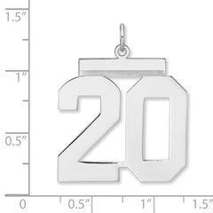 Sterling Silver/Rhodium-plated Polished Number 20 Charm