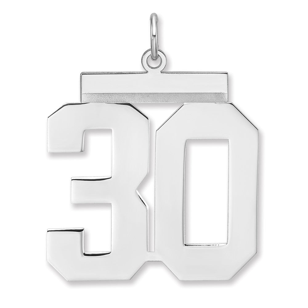 Sterling Silver/Rhodium-plated Polished Number 30 Charm - 2