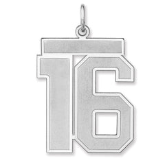 Sterling Silver/Rhodium-plated Satin Number 16 Charm - 2