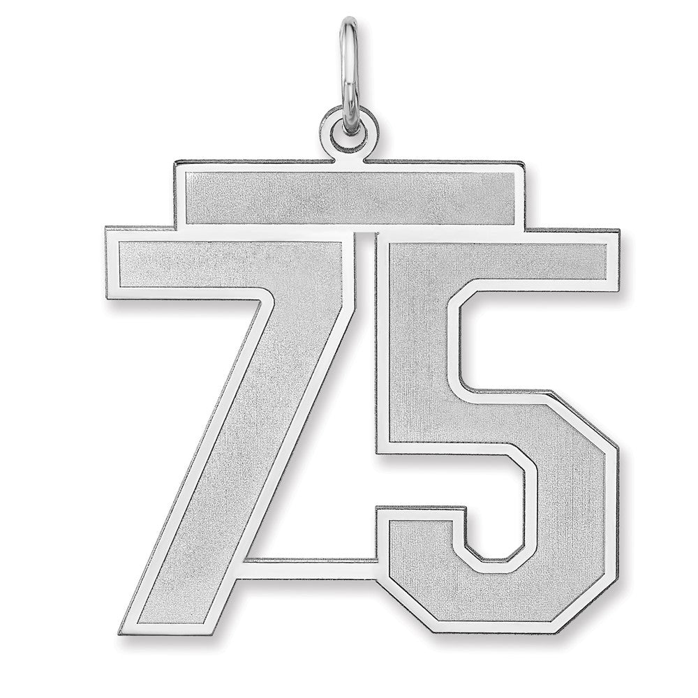 Sterling Silver/Rhodium-plated Satin Number 75 Charm - 2