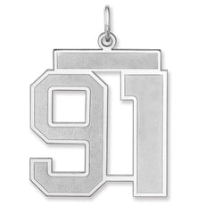Sterling Silver/Rhodium-plated Satin Number 91 Charm - 2