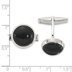 Sterling Silver Polished Round Onyx Cuff Links - 2