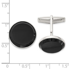 Sterling Silver Polished Round Onyx Cuff Links