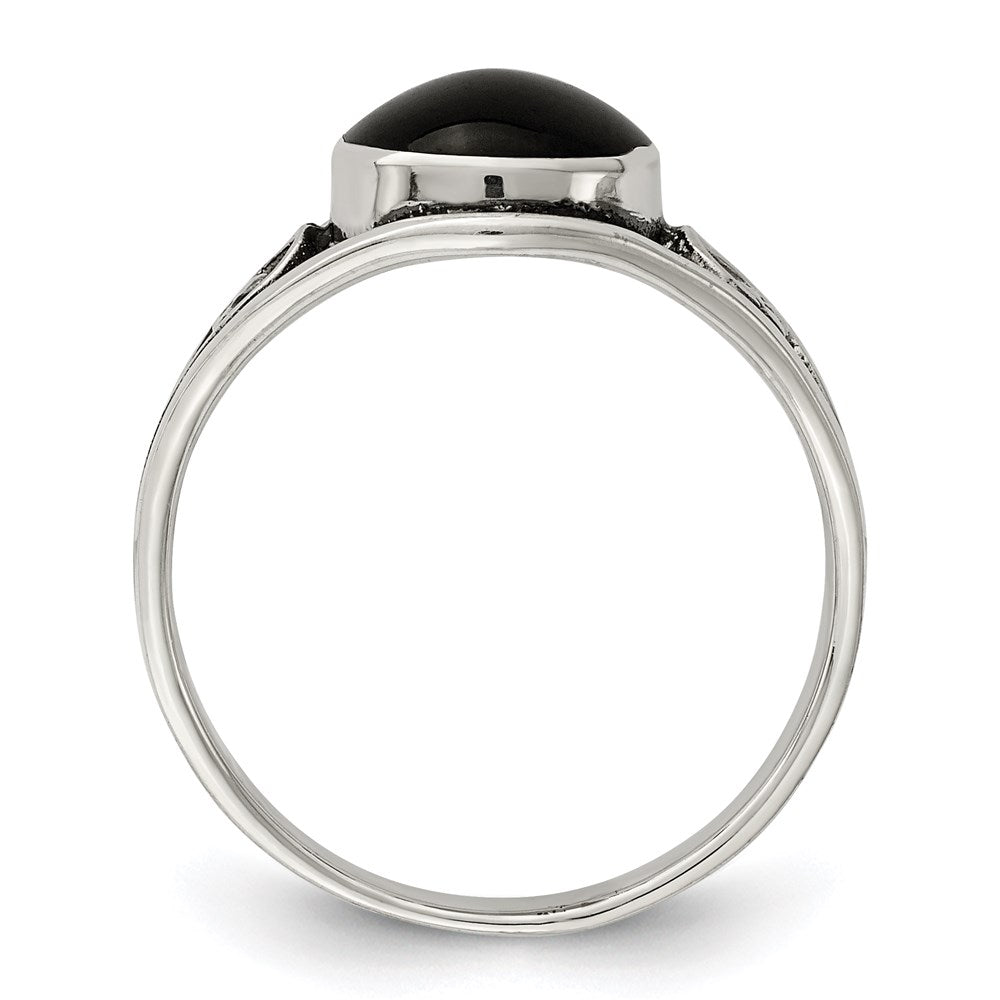 Sterling Silver Antiqued Black Agate Ring - 3