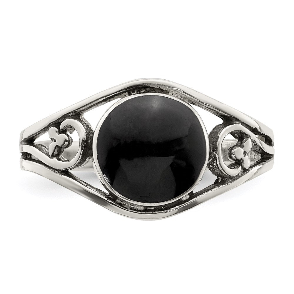 Sterling Silver Antiqued Black Agate Ring - 3