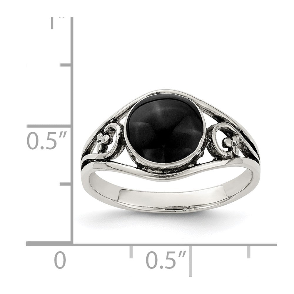 Sterling Silver Antiqued Black Agate Ring - 2