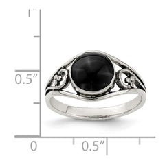 Sterling Silver Antiqued Black Agate Ring - 2