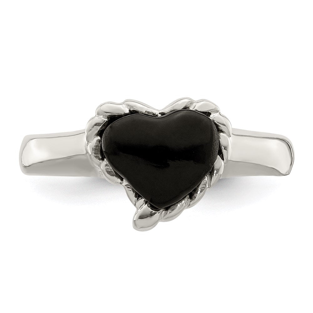 Sterling Silver Onyx Heart Ring - 3