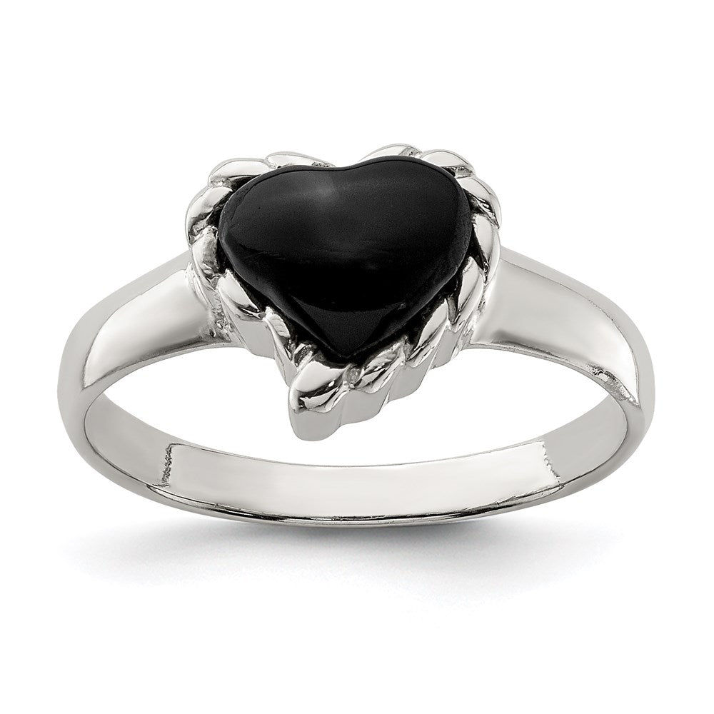 Sterling Silver Onyx Heart Ring - 3