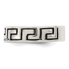 Sterling Silver Antiqued Greek Key Ring - 5