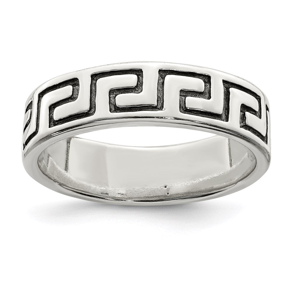 Sterling Silver Antiqued Greek Key Ring - 5