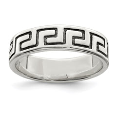 Sterling Silver Antiqued Greek Key Ring - 5