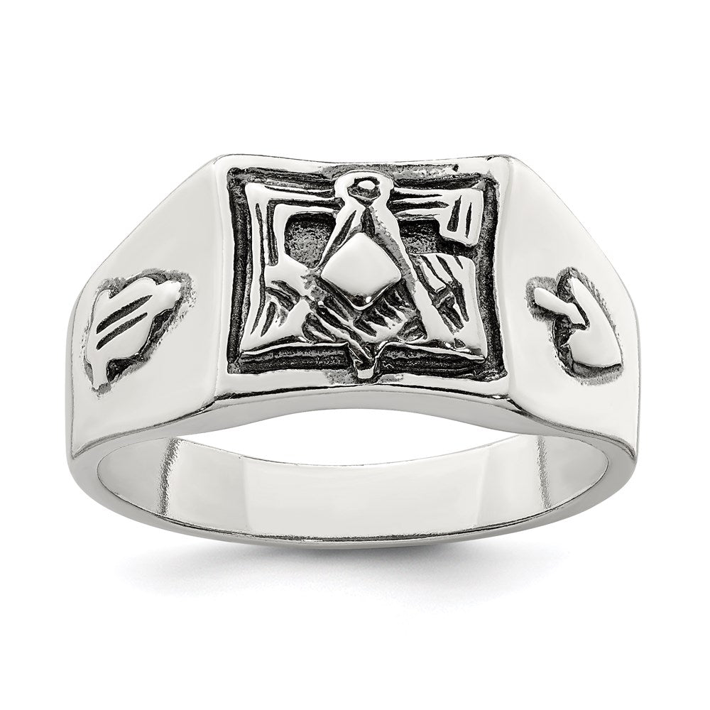 Sterling Silver Antiqued Masonic Ring - 6