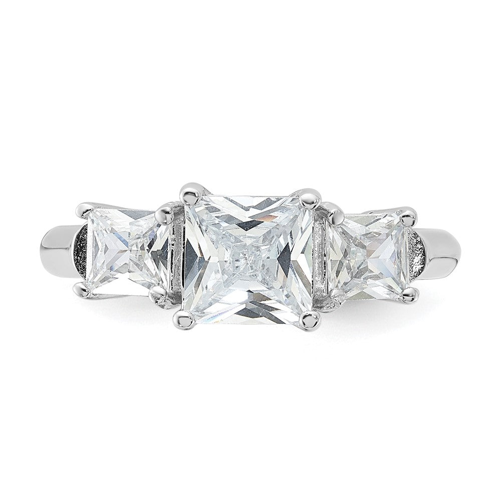 Sterling Silver Rhodium-plated Three Stone CZ Ring - 6