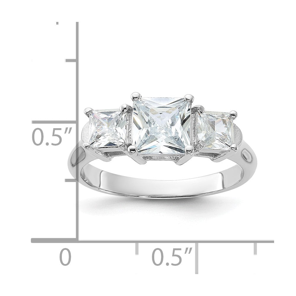 Sterling Silver Rhodium-plated Three Stone CZ Ring - 6