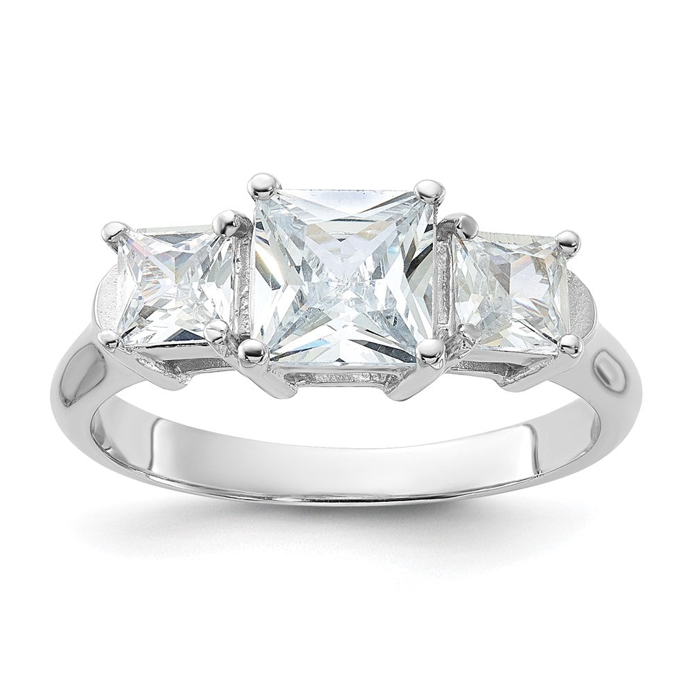 Sterling Silver Rhodium-plated Three Stone CZ Ring - 2