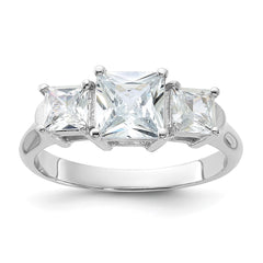 Sterling Silver Rhodium-plated Three Stone CZ Ring - 2