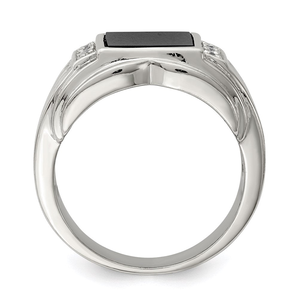 Sterling Silver Rhodium-plated CZ and Onyx Ring - 3