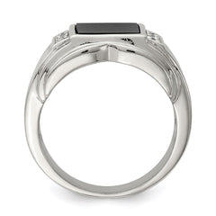 Sterling Silver Rhodium-plated CZ and Onyx Ring - 2