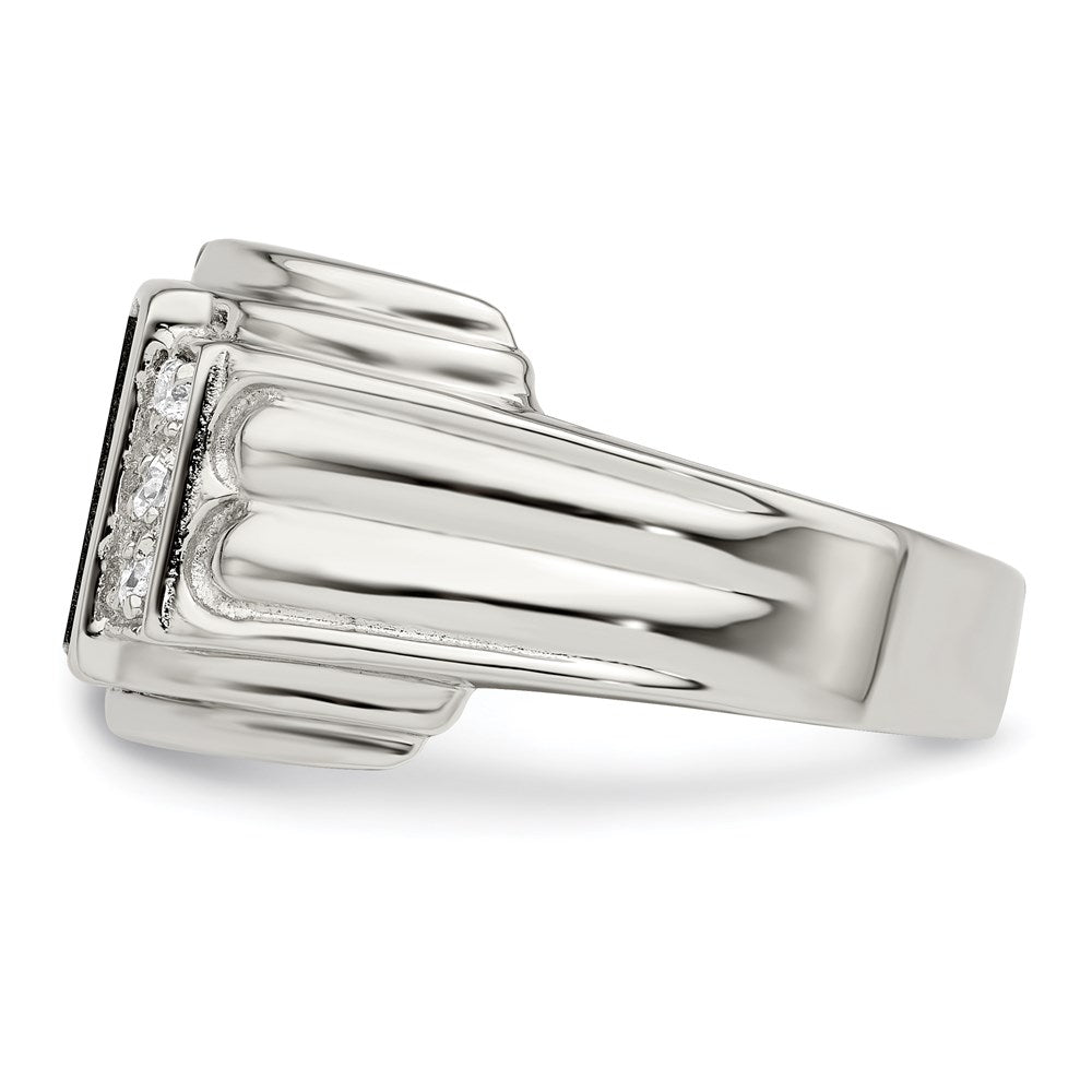 Sterling Silver Rhodium-plated CZ and Onyx Ring - 3