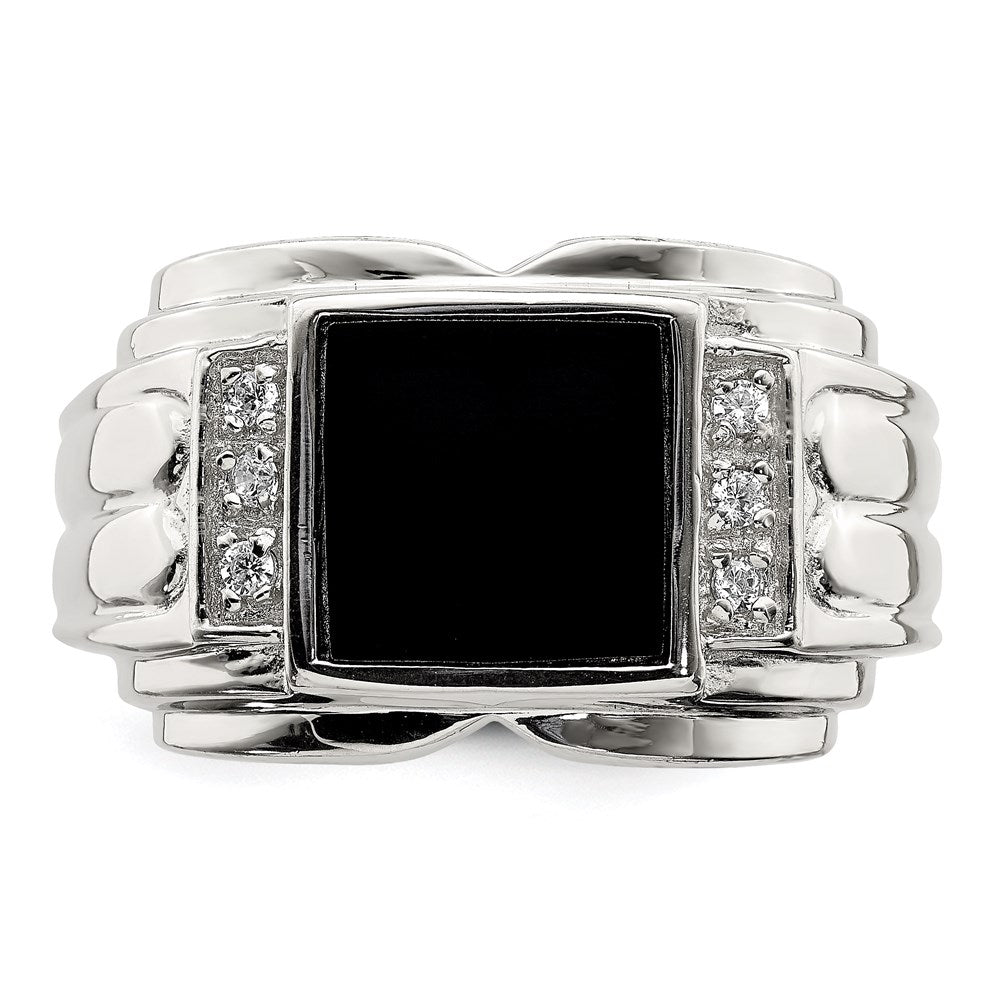 Sterling Silver Rhodium-plated CZ and Onyx Ring - 3