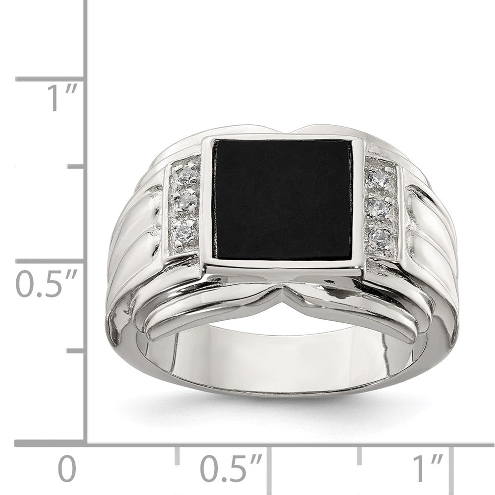 Sterling Silver Rhodium-plated CZ and Onyx Ring - 3