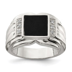 Sterling Silver Rhodium-plated CZ and Onyx Ring - 2