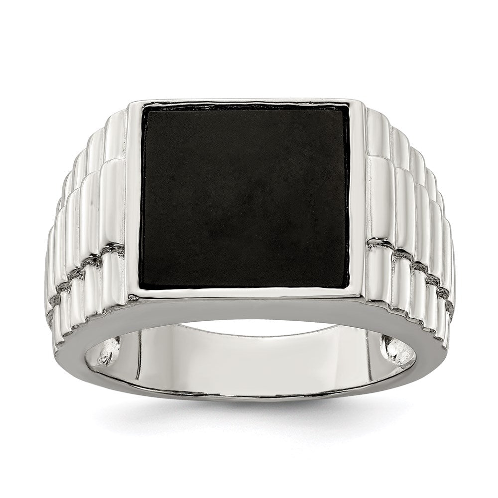 Sterling Silver Rhodium-plated Men's Onyx Ring - 7