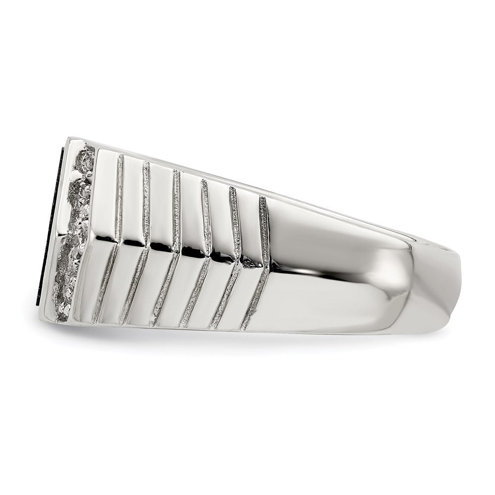 Sterling Silver Rhodium-plated Men's CZ and Onyx Ring - 12
