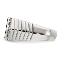 Sterling Silver Rhodium-plated Men's CZ and Onyx Ring - 12