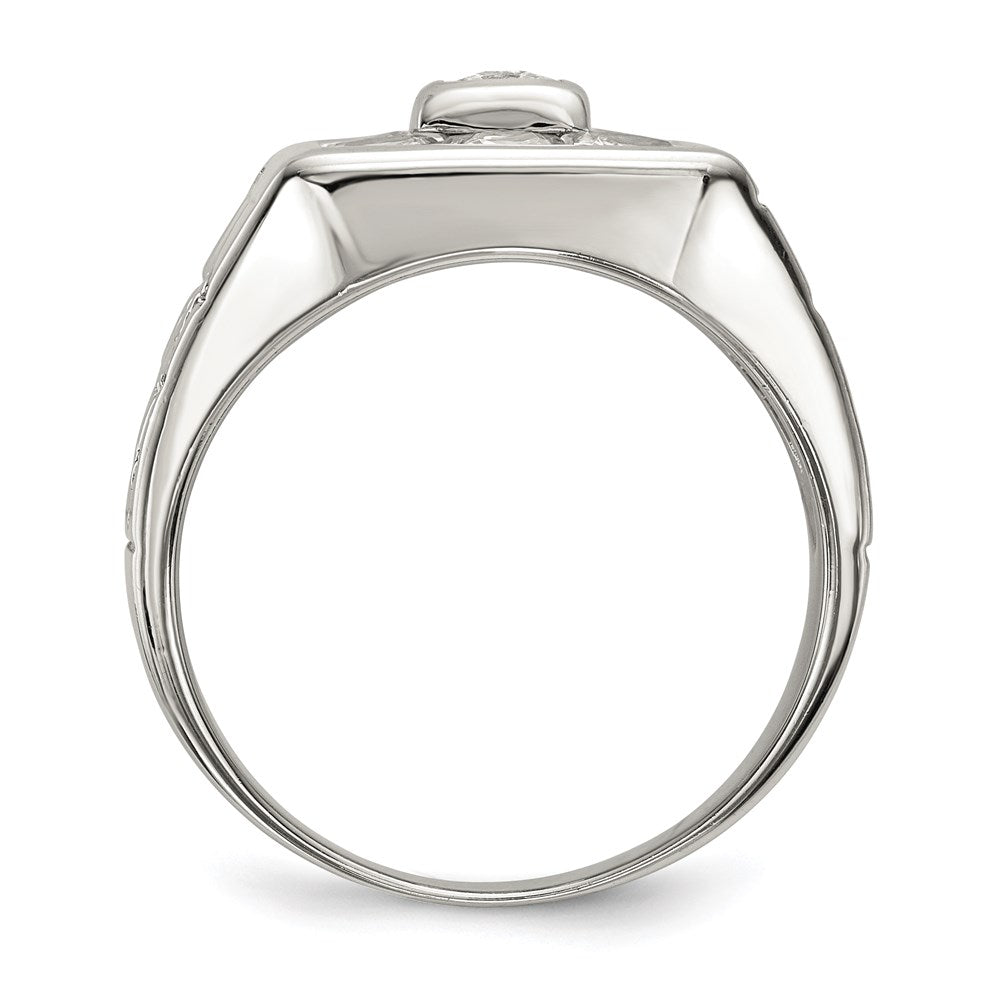 Sterling Silver Rhodium Plated Men's Fashion CZ Ring - 3