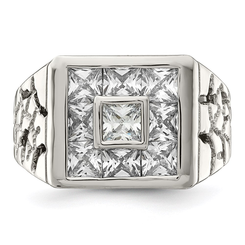 Sterling Silver Rhodium Plated Men's Fashion CZ Ring - 3