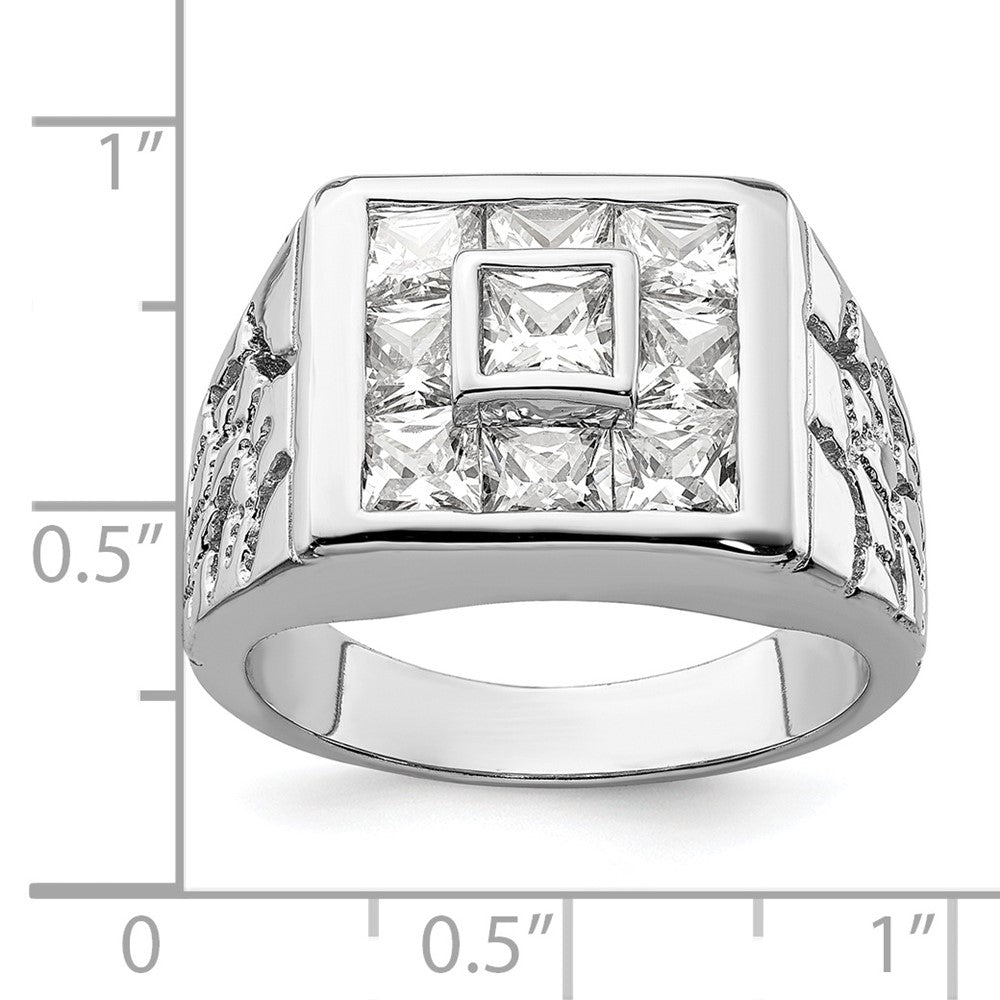 Sterling Silver Rhodium Plated Men's Fashion CZ Ring - 3