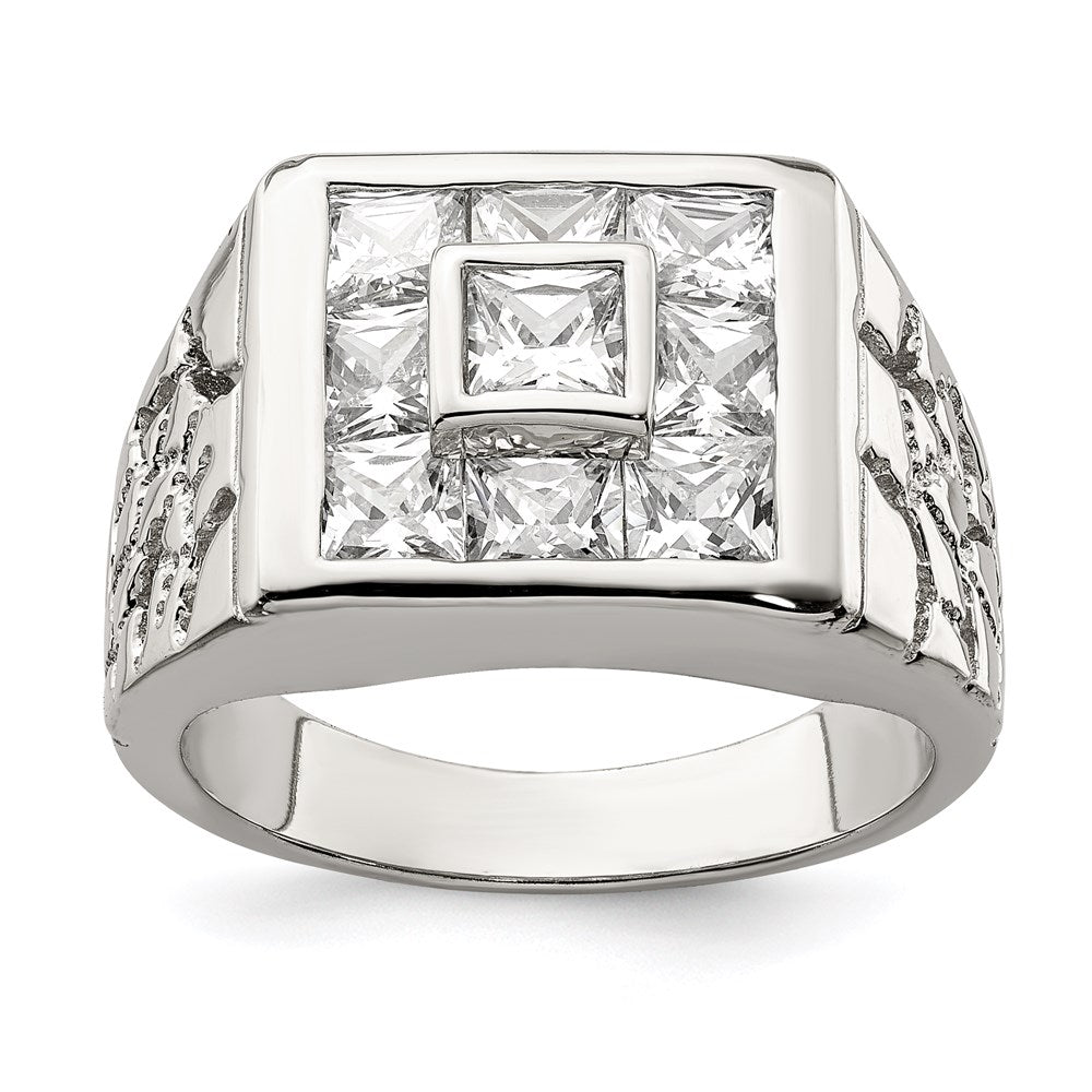 Sterling Silver Rhodium Plated Men's Fashion CZ Ring - 3