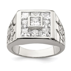 Sterling Silver Rhodium Plated Men's Fashion CZ Ring - 3