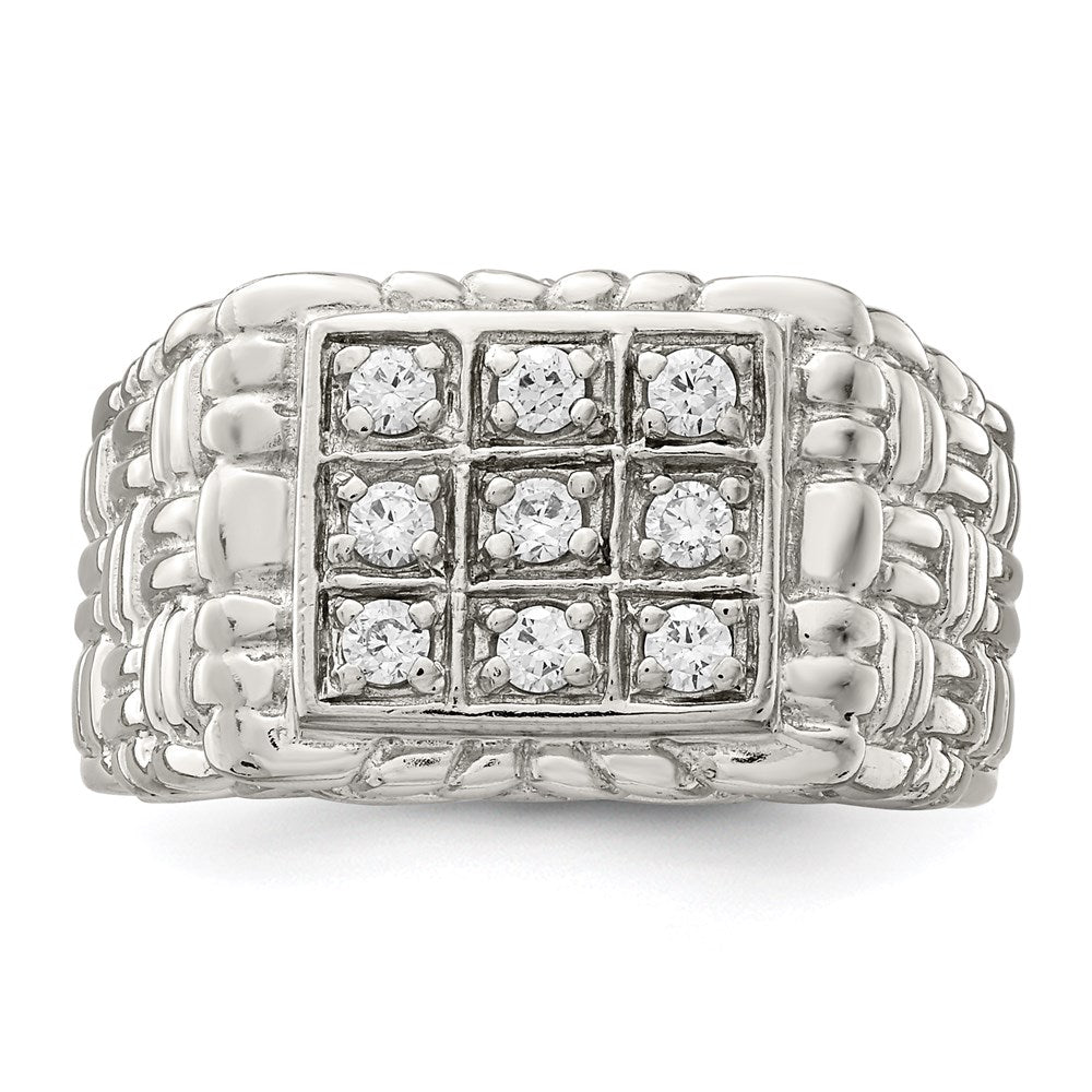 Sterling Silver Rhodium-plated Men's CZ Ring - 14
