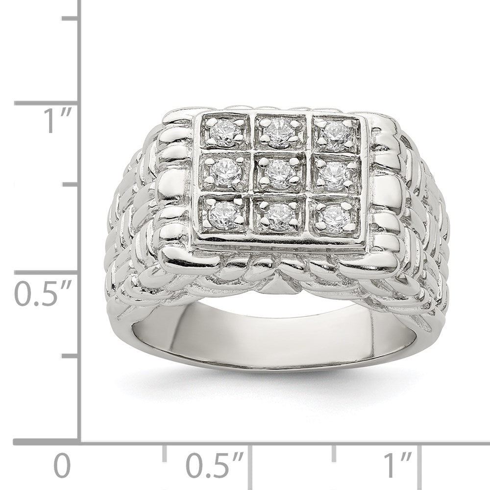 Sterling Silver Rhodium-plated Men's CZ Ring - 14