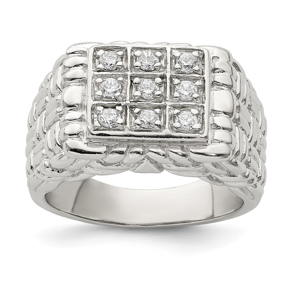 Sterling Silver Rhodium-plated Men's CZ Ring - 5