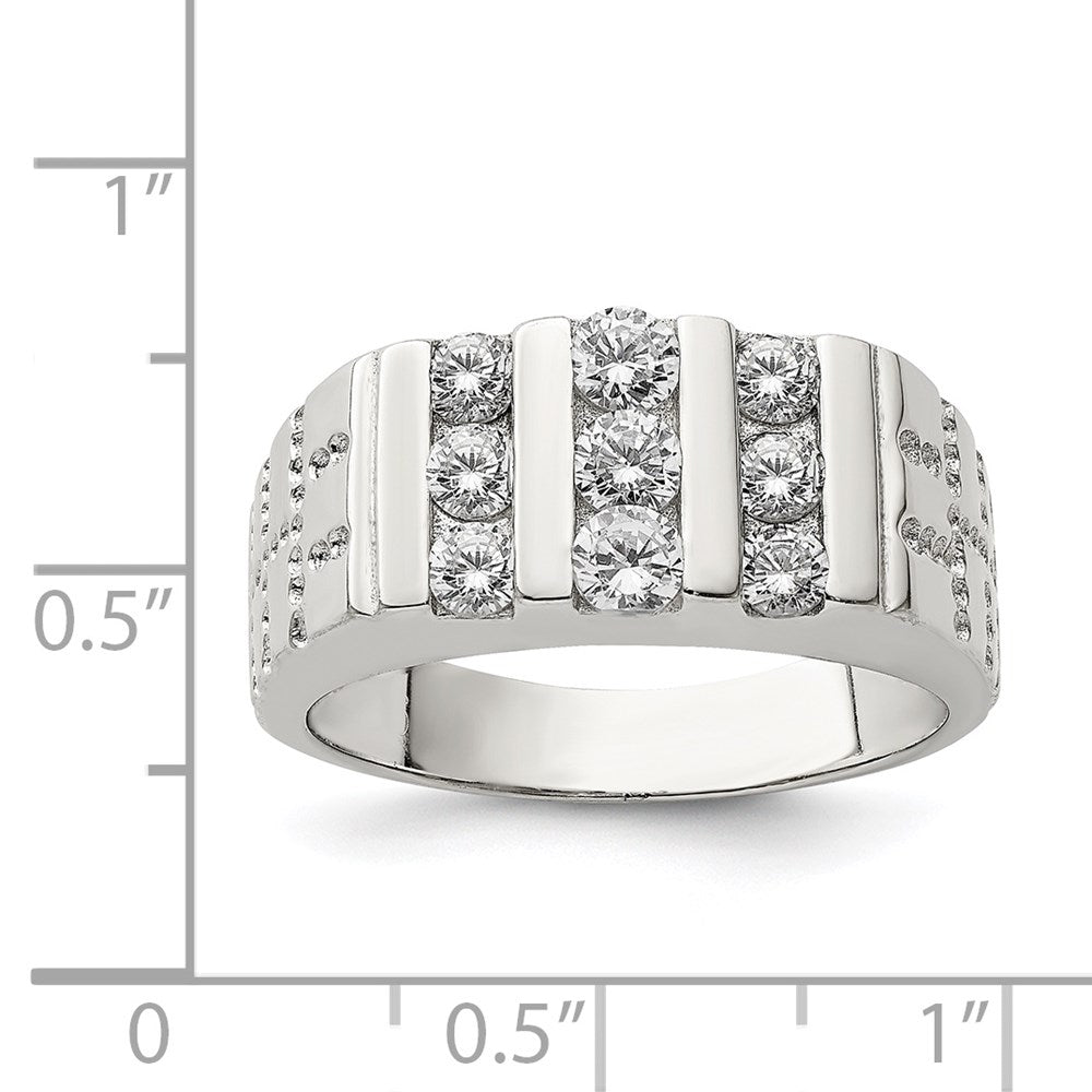 Sterling Silver Rhodium-plated Men's CZ Ring - 15
