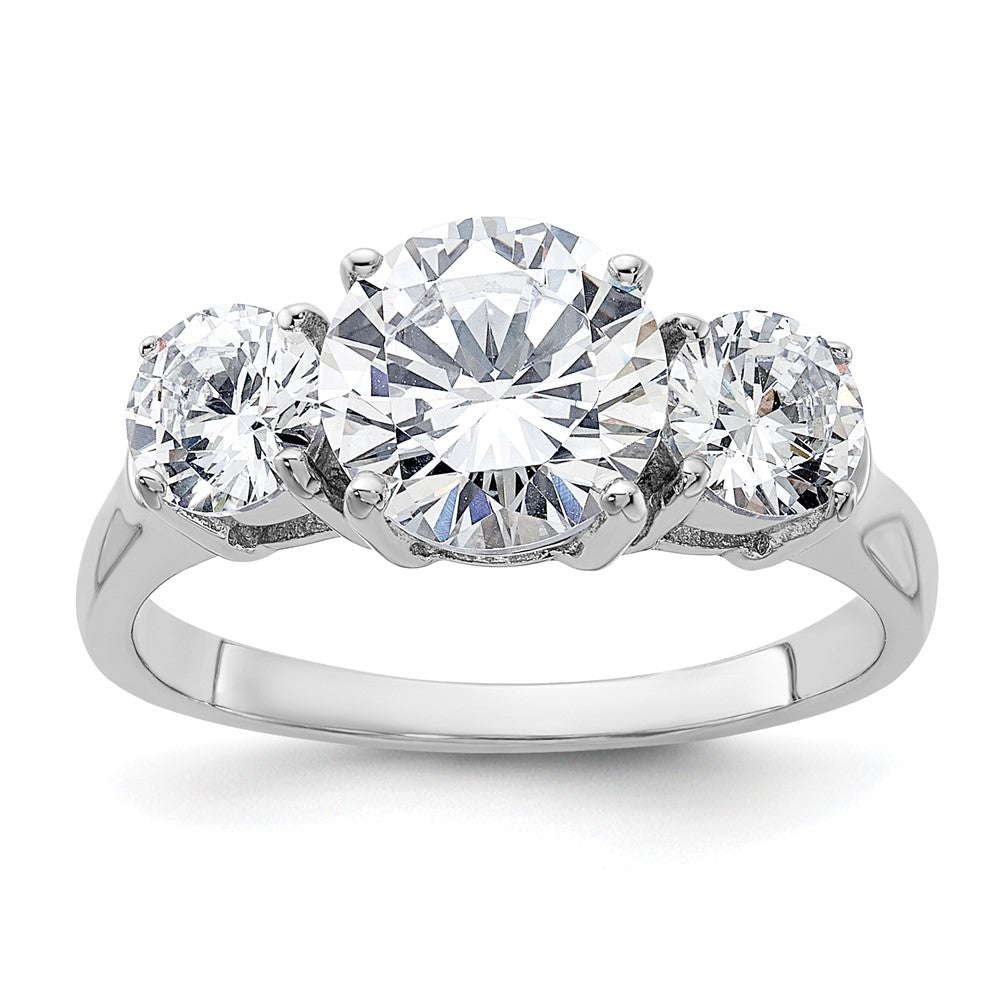 Sterling Silver Rhodium-plated Three Stone CZ Ring - 4
