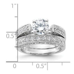 Sterling Silver Rhodium-plated 2-Piece CZ Wedding Set Ring - 5