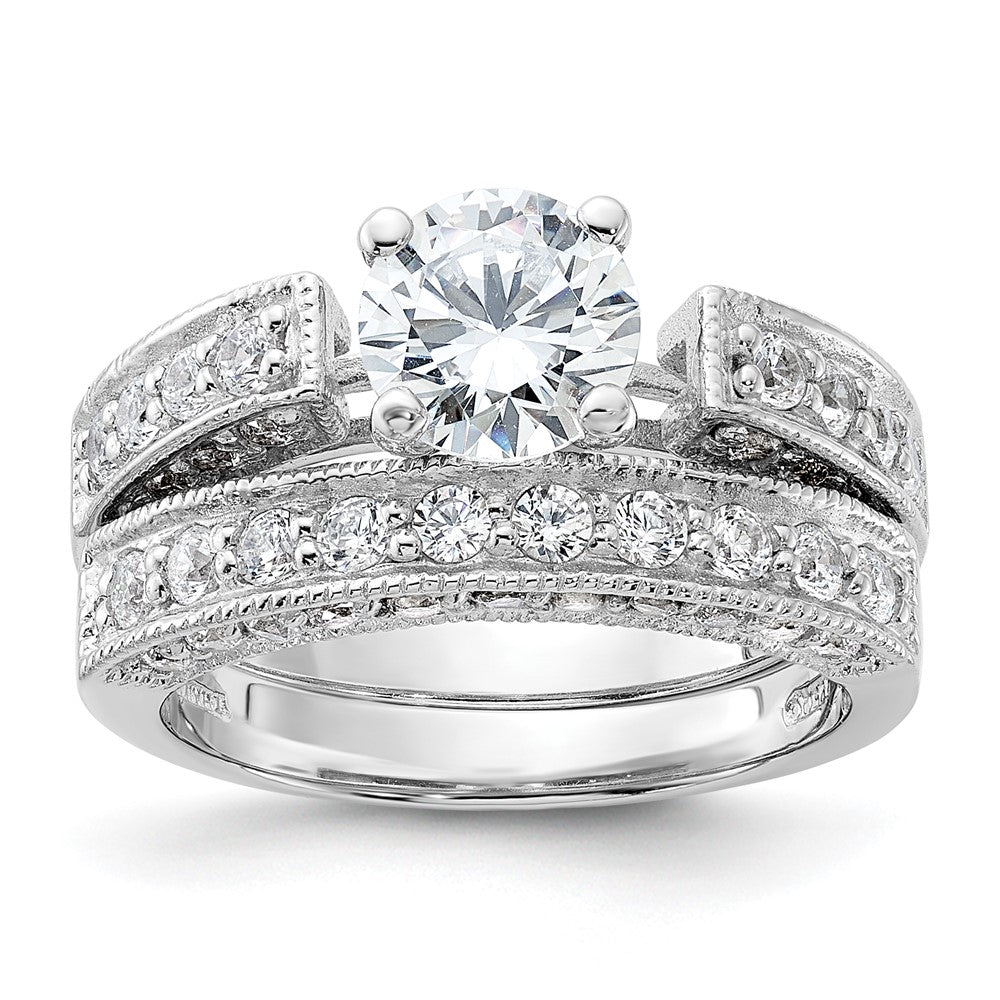 Sterling Silver Rhodium-plated 2-Piece CZ Wedding Set Ring - 5